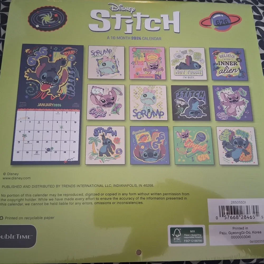 Disney Stitch 2024 Calendar - Green and Blue